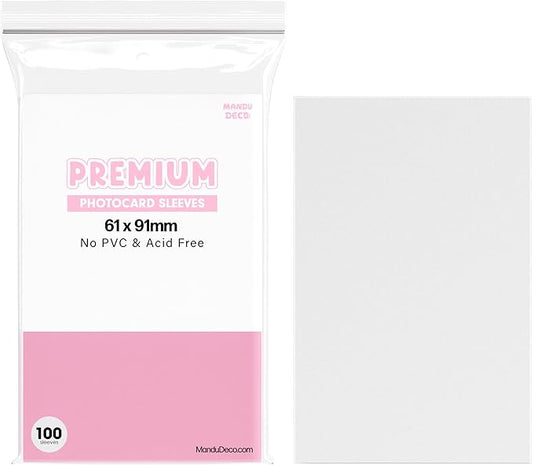 Mandu Deco Kpop Photocard Sleeves Clear Polypropylene Card Protector for Albums Photocards, PVC Free and Acid Free, 100 Sleeves per Pack (61x91mm for Double sleeving)