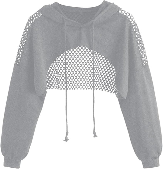 SweatyRocks Women's Casual Solid Cut Out Front Long Sleeve Pullover Crop Top Sweatshirt