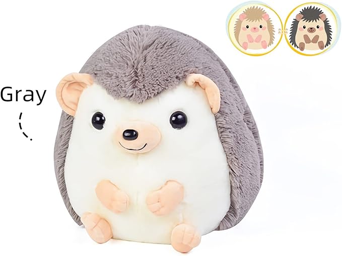 Cute Hedgehog Stuffed Animal Plush Body Pillow - 13.7'' Gray Kawaii Hedgehog Plushie Throw Pillow, Chubby Soft Plush Toy Doll, for Him & Her (Gray,Medium)