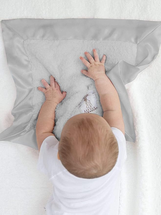 Little Giraffe Baby Blanket - Blanky - Soft Blanket with Satin Trim - Baby Stroller Blanket - Newborn Baby Essentials & Baby Gifts - 17 x 17 - Silver