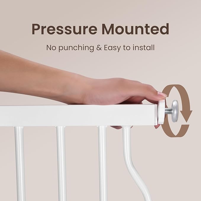 owlie Small Narrow Baby Gate for Stairs Doorways Hallways 23.6-27.6 Inch Wide Pressure Mounted Baby Gate Walk Through Child Gates Toddler Dogs Pet Indoor Stairway Doorway White (30.5'' Tall)