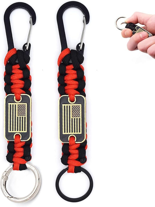Heavy Duty Braided Paracord Lanyard Keychain with USA Flag, Parachute Rope Necklace Keychains, Braided Strong Lanyard