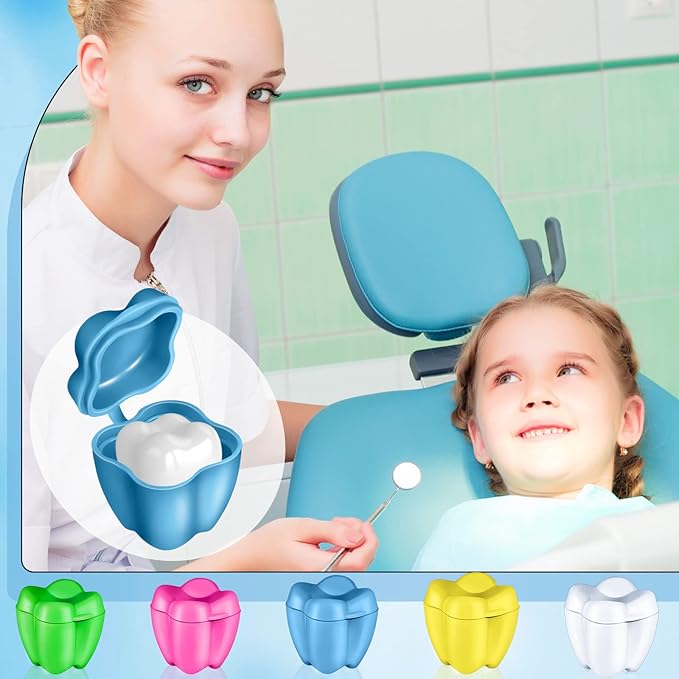 Taiyin 200 Pcs Colorful Tooth Savers Box, Plastic Tooth Holders Bulk for Boys Girls Kids Keepsake, Goodie Bag Fillers, Party Favor, Dentist Office, 5 Colors, 0.6 x 0.75 x 0.6 Inch