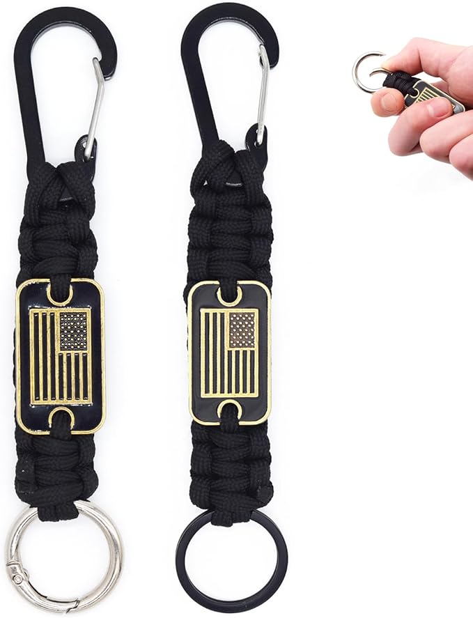 Heavy Duty Braided Paracord Lanyard Keychain with USA Flag, Parachute Rope Necklace Keychains, Braided Strong Lanyard