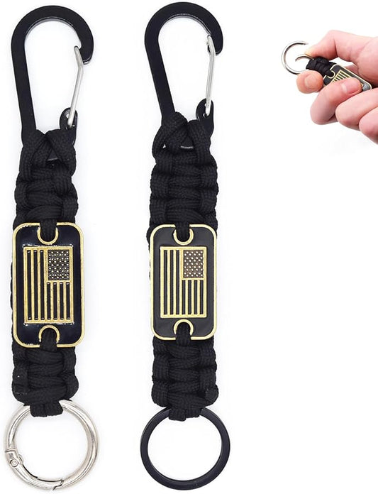 Heavy Duty Braided Paracord Lanyard Keychain with USA Flag, Parachute Rope Necklace Keychains, Braided Strong Lanyard