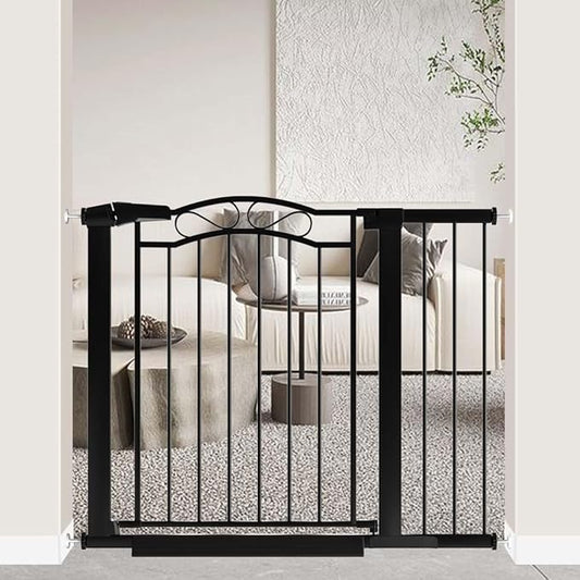 Fairy Baby 29.5"-40.5" Extra Wide Baby Gate, Pressure Mount Long Dog Gates for House Stairs Doorways, Auto Close Metal Safety Child Gate with Door No Drilling, Tension Pet Gate Indoor, Black