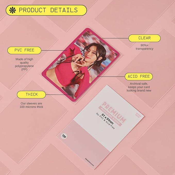 Mandu Deco Kpop Photocard Sleeves Clear Polypropylene Card Protector for Albums Photocards, PVC Free and Acid Free, 100 Sleeves per Pack (61x91mm for Double sleeving)