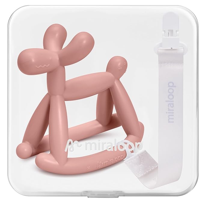 Baby Teether Toys for Teething Relief, Teething Toys 3-6 Months Food Grade Silicone Teether with Storage Box and Pacifier Clip, Baby Essential (Coral Red Clip+Box)