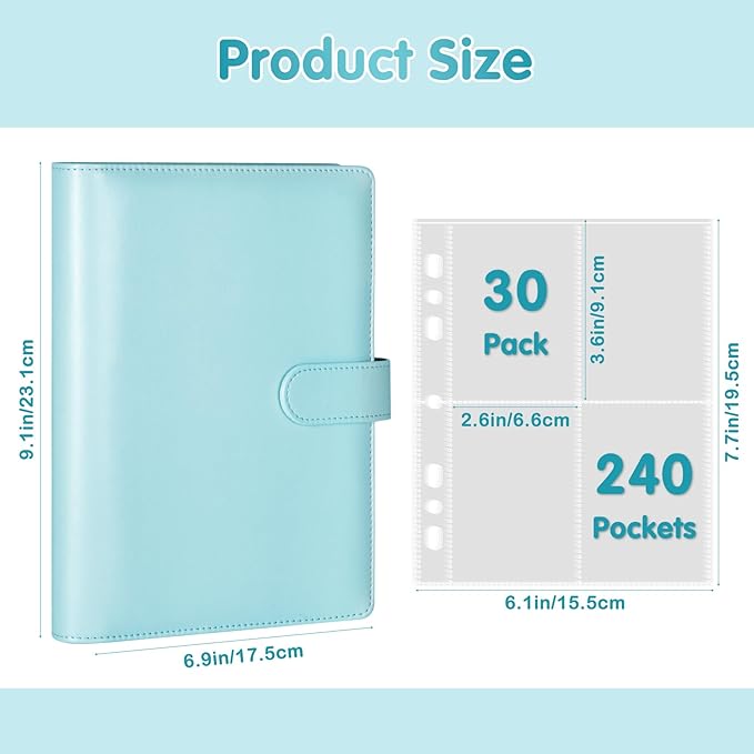 A5 Kpop Photocard Binder with 30 Pack 4-Pocket Card Pages, 6 Ring A5 Binder Card Collector Album with 240 Card Slots,PU Leather Binder Cover with Magnetic Buckle Closure for Organizing Trading Card
