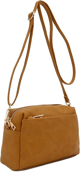FashionPuzzle Triple Zip Small Crossbody Bag