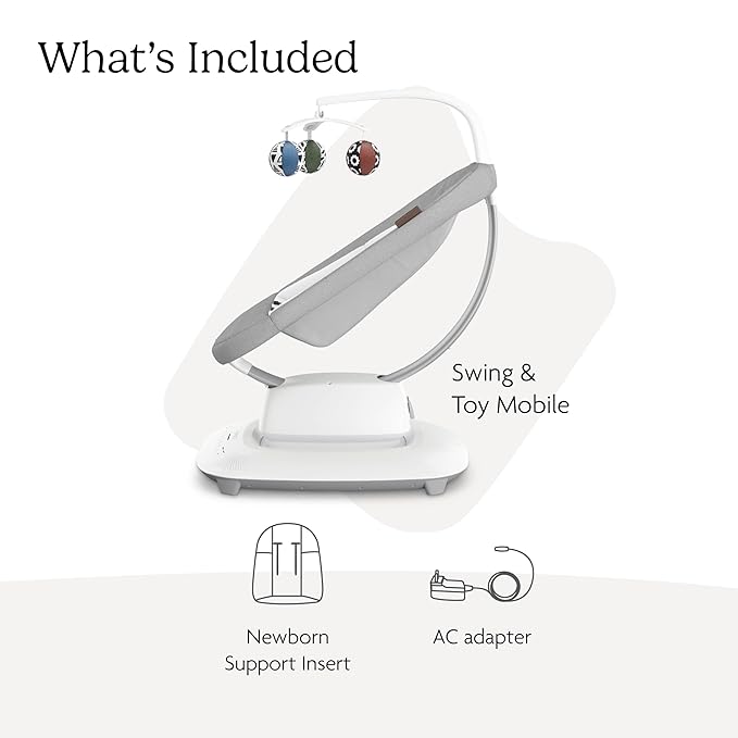 UPPAbaby Mamaroo Smart Swing – Customizable Soothing Modes with MotionSync Technology – Infant Recline + Bluetooth Enabled – Included Newborn Insert – Stella (Grey Mélange)