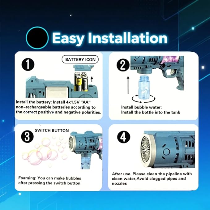 Bubble Gun for Kids, Automatic Bubble Machine Gun, 20-Hole Bubble Gun Blaster for Kids with 100ml Bubble Solution & LED Light, Easter, Party Favor, Halloween Toys, Outdoor Toys for Boys and Girls