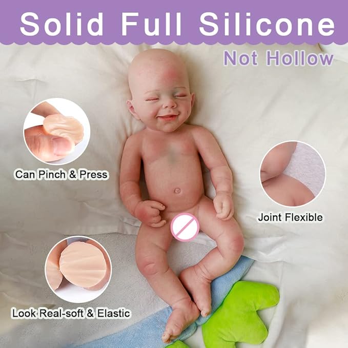 18.5 inch Realistic Full Silicone Baby Doll Can Drink Water, Lifelike Reborn Baby Dolls, Toy, and Collectible Bald Boy (Drinkable Boy)