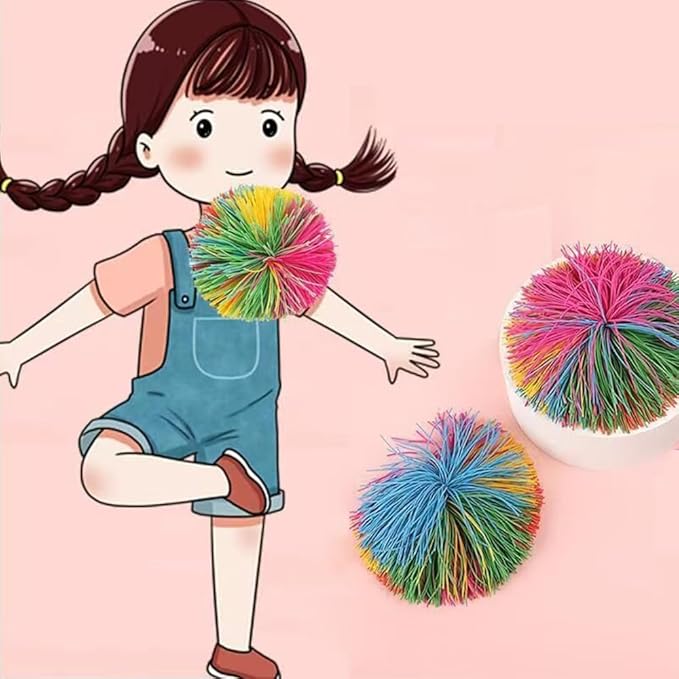 16 PCS Sensory Fidget Stringy Balls, Multicolor Soft Rubber Bouncy Stress Balls, Pull Stretch Elastic Ball Toy Rainbow Fidget Party Favors
