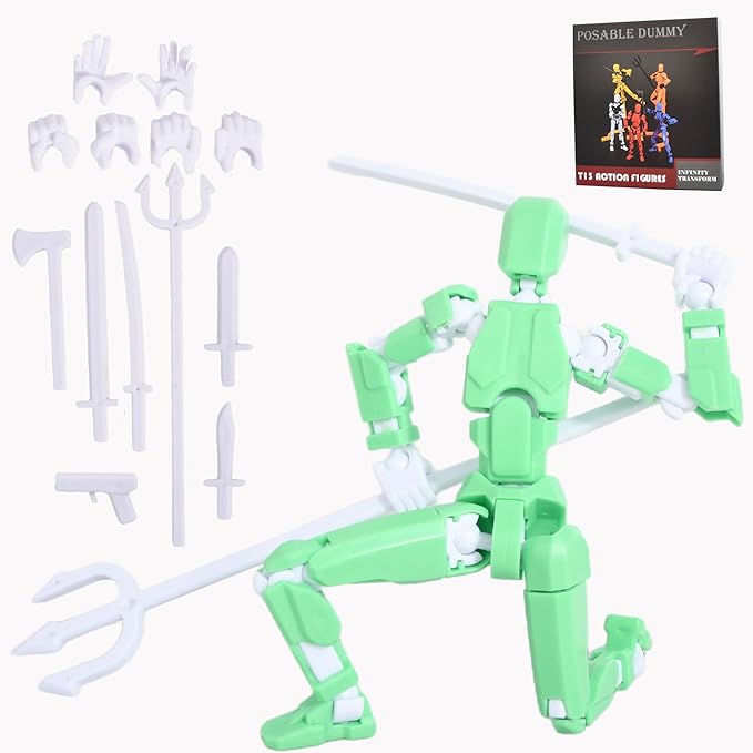 Creative Action Figure with Pose Stand,Building Toy Sets,3D Robot,Lucky Puppet Joints for Boys,Girls,Men,Women,Multi-Jointed Moveable Dummy Desk Decoration,Desktop Ornament for Game Lover (Green)