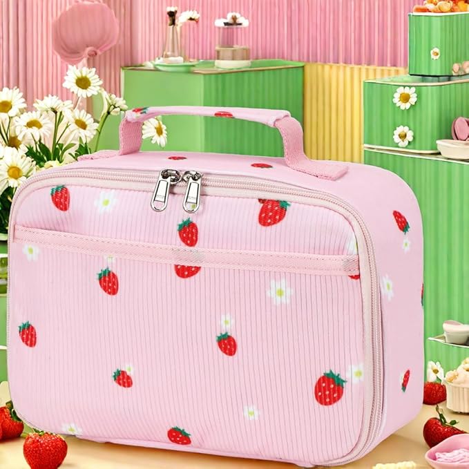LEDAOU Lunch Box Kids Insulated Lunch Bag Girls Boys Toddler Reusable Lunchbox for School Picnic Hiking (Strawberry-Pink)