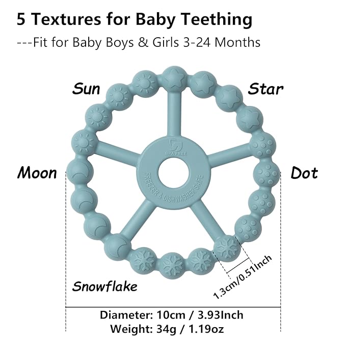3 Pack Ring Teether Baby Infant Toys, Baby Essentials, Silicone Teething Ring Toys for Babies 6 Months, Seposeve Toddler Teethers 6-12 Months 12-24 Months, Infant Teething Relief, Green Blue White