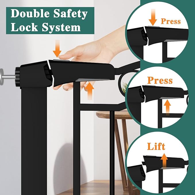Fairy Baby 62.6"-65.3" Extra Wide Baby Gate with Door, 63 64 65 Inches Walk THR Baby Gates for Stairs Pressure Mounted no Drill, Indoor Tension Metal Child Pet Dog Safety Gate for Kids, Black