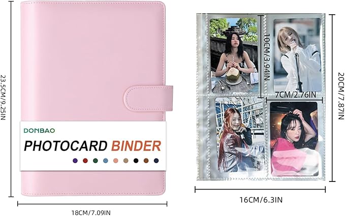 A5 Kpop Photocard Binder, 6 Ring Binder Collector’s Album with 240 Card Slots, PU Leather Binder Cover for Organizing K-Pop, Trading Cards, Game Cards & Memorabilia (Light Pink)