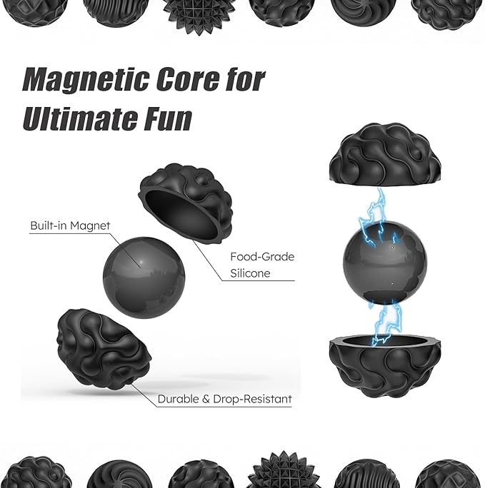 Magnetic Fidget Balls Toys, Silicone Sensory Stress Relief Toy for Adults,Teens with Autism, Anxiety, ADHD, Fidget Magnets & Magnetic Toy Fun Gift