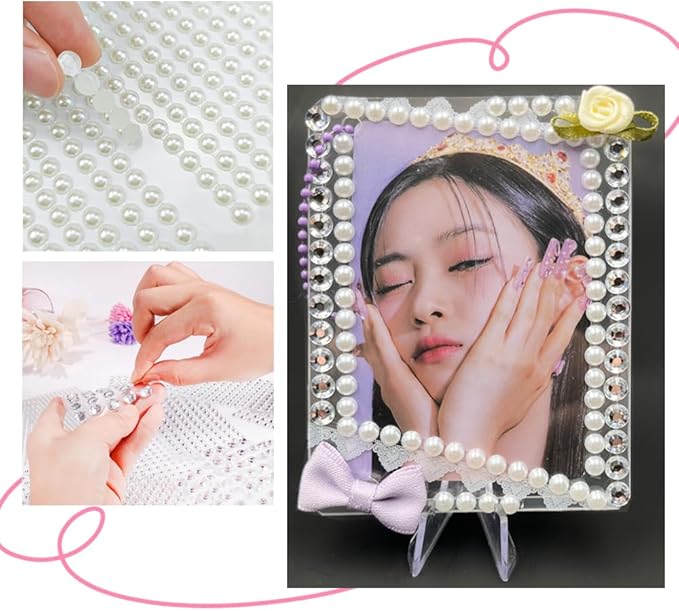 PALM LASHES K-pop DIY Photocard Toploader Decoration Kit – Includes 10pcs Hard Photocard Holder Sleeve 3D Flowers & Ribbon Bows, Stickers, and 3D Sticker for Card Trading