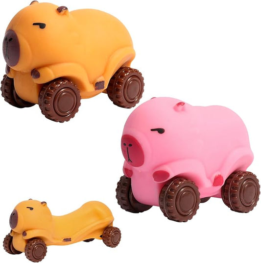 2Pack Squishy Capybara Car Toys Brown and Pink, Super Fun Animal Squeeze Stretchable Fidget Cars Vehicle, Stress Relief Sensory Fidget Toys Car Stress Balls Party Favors for Kids Adults