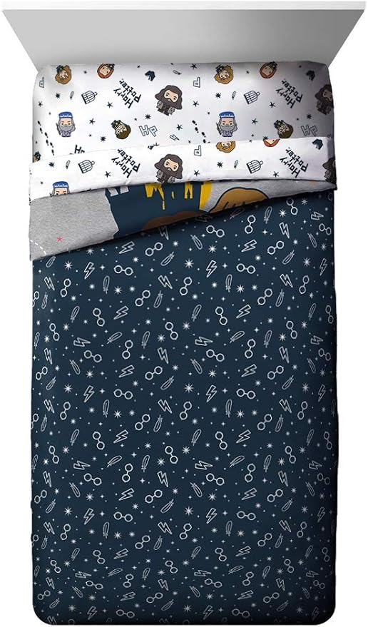 Harry Potter Charms 5 Piece Twin Bed Set - Bedding Features Harry, Ron, Hermoine, & Luna - (Official Harry Potter Product)