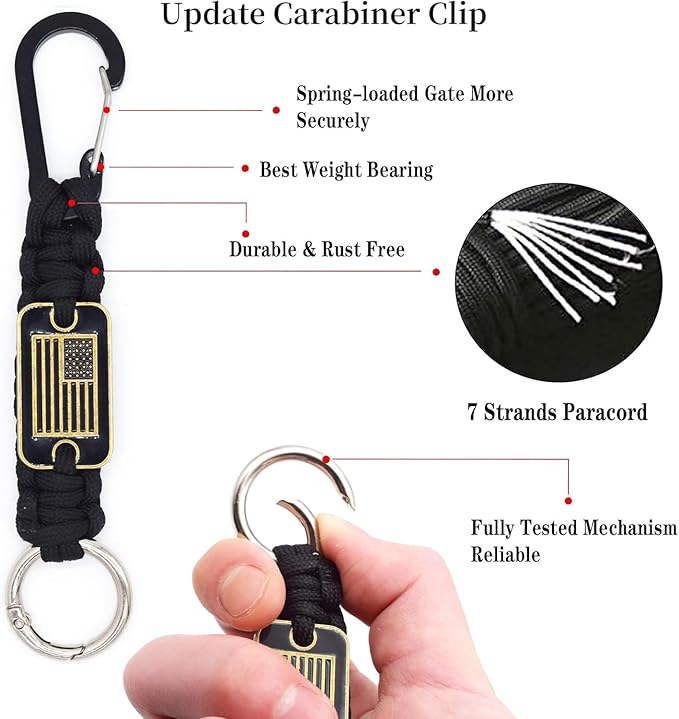 Heavy Duty Braided Paracord Lanyard Keychain with USA Flag, Parachute Rope Necklace Keychains, Braided Strong Lanyard