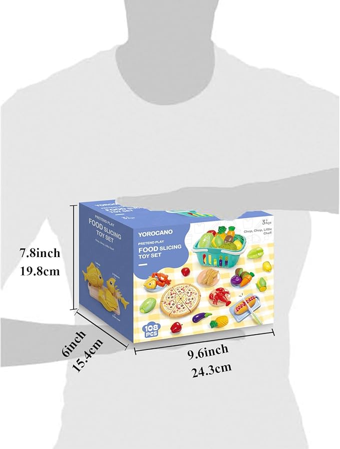 108pcs Learning Toys Play Food Set for Toddlers, Cutting Food for Preschool Activities, Pretend Play Kitchen Accessories for Kids, Color Sorting Set for Boys & Girls, Daycare Educational Toy
