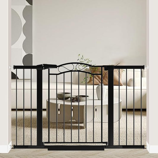 Fairy Baby 48.9"-51.5" Extra Wide Baby Gate with Door, 49 50 51 Inches Walk THR Baby Gates for Stairs Pressure Mounted no Drill, Indoor Tension Metal Pet Dog Gate, Auto Close Safety Gate, Black