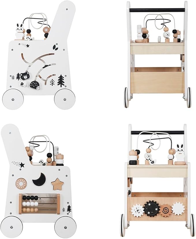 Wooden Baby Walker - 5in1 Montessori Activity Cubes, Baby Push Walker for Toddler, 1+ Year Old Boy Girl | Sorting & Stacking Toys, Bead Mazes & Counting Toys