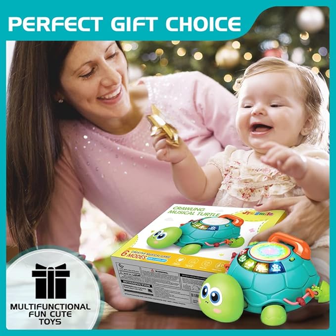 Jyusmile Baby Toys 6 to 12 Months, Musical Turtle Crawling Infant Toys, Early Learning Educational Toy with Light & Sound, Christmas Birthday Gifts for Boy Girl 7 8 9 10 11 Month 0-1 Year Old