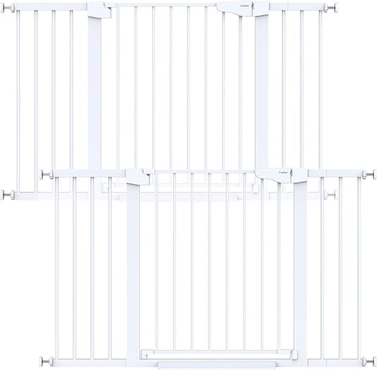 Cumbor 2 Pack 29.7"-51.5" Extra Wide Baby Gate for Stairs, Easy Wall Through Dog Gates for Doorways, Pressure Mounted Pet Gate Indoor, Safety Auto-Close Child Gate for Kids with 4 Wall Cups, White