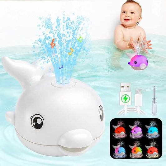 Bath Toys, Light Up Dolphin Baby Bath Toys for Babies 6-12 12-18 Months, Rechargeable Sprinkler Musical Toys, Easter Basket Stuffers Bathtub Toys for Toddlers 1-3 2-4 Boys Girls Infant Kids- White