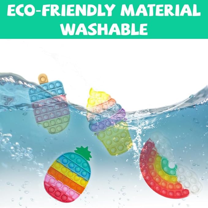 4 Pcs Fidget Toys, Rainbow Push Bubble Fidget Toys Ice Cream Toy Pineapple Squeeze Toys Set for ADHD Autism Stress Relief Toy Gift