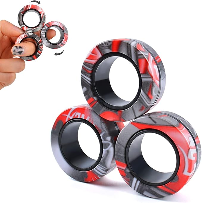 3Pcs Magnetic Rings Fidget Toy Set, Idea ADHD Anxiety Magnetic Fidget Toys Adults Fidget Spinner Rings for Relief, Christmas Stocking Stuffers Gifts for 8 9 10 11 12 13+ Year Old Teen Boy Girl B