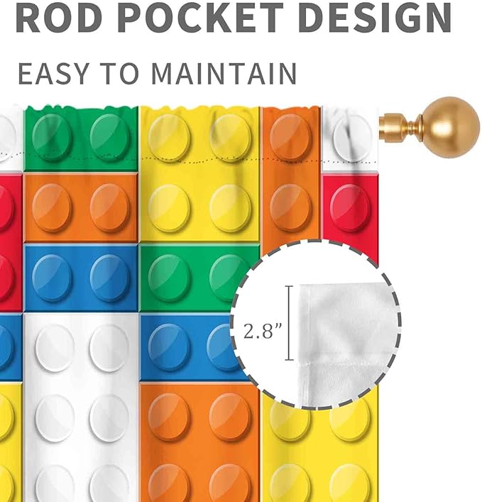 Boys Curtains for Bedroom Building Blocks Curtains, Colorful Plastic Block Building Constructor Brick Blackout Window Treatments for Boys Kids Girl Baby Room Living Room Nursery, 42"x45" Inch
