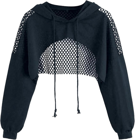 SweatyRocks Women's Casual Solid Cut Out Front Long Sleeve Pullover Crop Top Sweatshirt