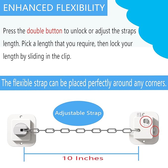 YEYA Upgraded Anti-Tip No Drill Furniture Anchor with 3M Adhesive 10" Adjustable Straps, Baby Proofing Wall Anchors for Child Safety, Playroom Essentials 2P