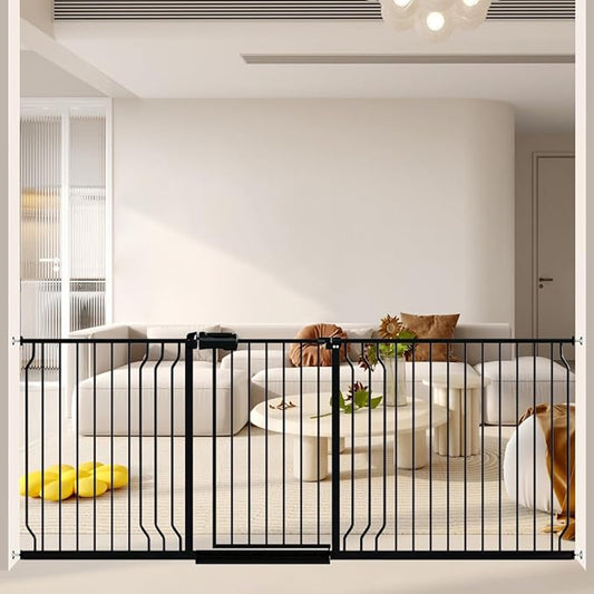 TSAYAWA Baby Gate Extra Wide Fits 29.51-85.81 inch Wide Opening - Dog Pet Gates for Doorways Stairs No Drilling Pressure Mounted - Large Child Safety Gate Indoor Outdoor Black