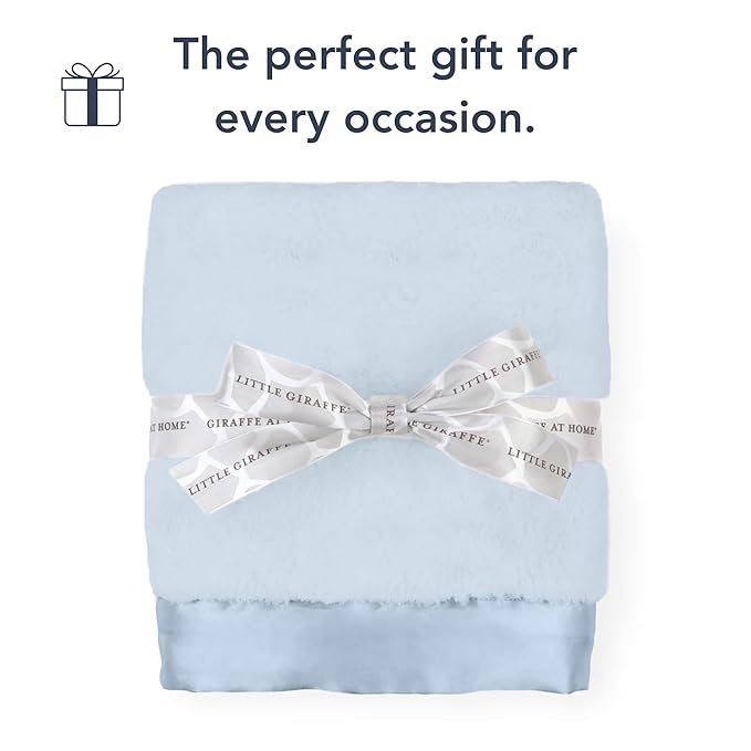 Little Giraffe Baby Blanket - Luxe Soft Blanket with Satin Trim - Baby Stroller Blanket - Newborn Baby Essentials & Baby Gifts - 29x35" - Blue