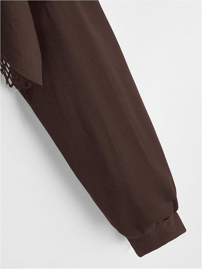 SweatyRocks Women's Casual Solid Cut Out Front Long Sleeve Pullover Crop Top Sweatshirt