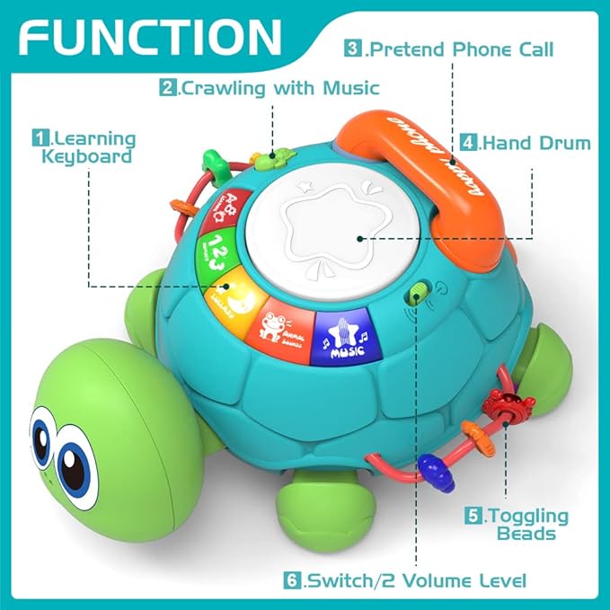 Jyusmile Baby Toys 6 to 12 Months, Musical Turtle Crawling Infant Toys, Early Learning Educational Toy with Light & Sound, Christmas Birthday Gifts for Boy Girl 7 8 9 10 11 Month 0-1 Year Old