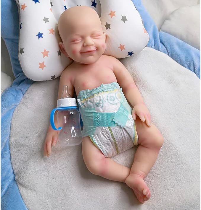 18.5 inch Realistic Full Silicone Baby Doll Can Drink Water, Lifelike Reborn Baby Dolls, Toy, and Collectible Bald Boy (Drinkable Boy)