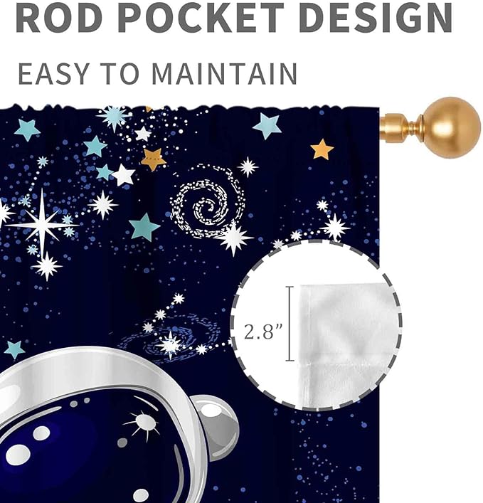Galaxy Curtains, Cartoon Astronaut Universe Outer Space Star Planets Blackout Window Drapery Treatments for Kids Boys Bedroom Living Room Nursery Playroom 2 Panels, 42"x63" Inch