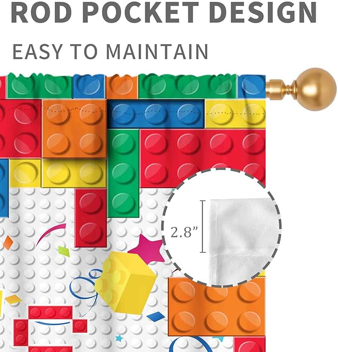 Building Blocks Curtains for Boys Room, Abstract Colorful Plastic Building Brick Blocks Geometric Printed Pattern Window Treatment Drapes for Kids Baby Bedroom Living Room, 52"x84" Inch