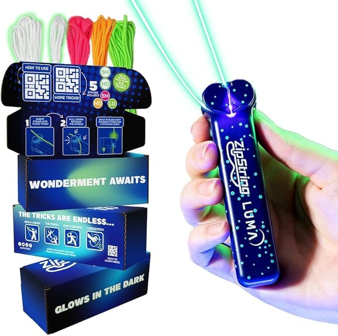 ZipString Luma - The Patented Glow-in-The-Dark Toy That Flies a Loop of String, Creates Endless Shapes and Tricks Built-in LED for Glowing Fun. Perfect STEM Gift for Kids & Adults. Wonderment Awaits