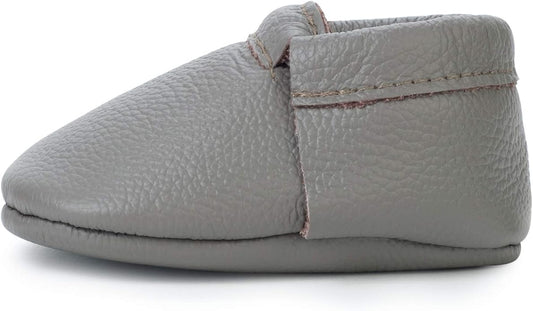 BirdRock Baby Fringeless Moccasins - Genuine Leather Boys and Girls Shoes for Newborns, Infants, Babies, Toddlers