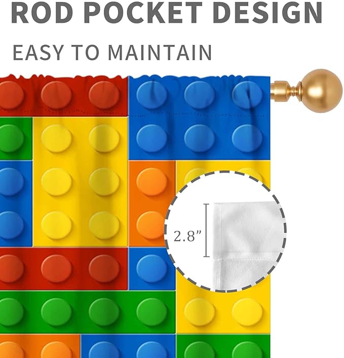 Building Blocks Curtains for Boys Room, Abstract Colorful Plastic Building Brick Blocks Geometric Printed Pattern Window Treatment Drapes for Kids Baby Bedroom Living Room, 84"x84" Inch