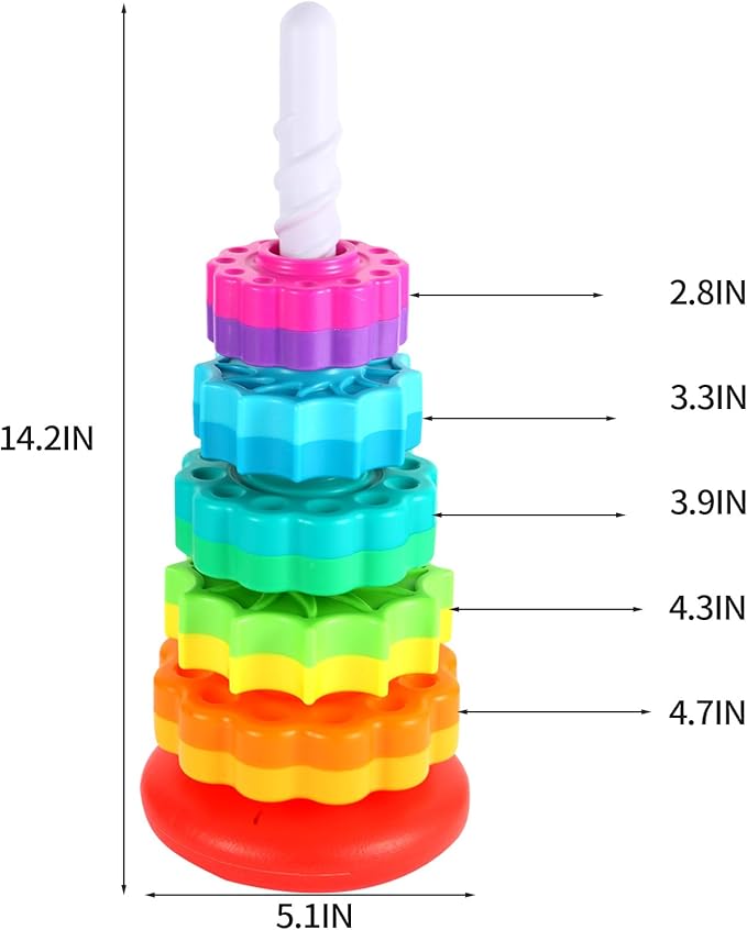 Spinning Stacking Toys - Rainbow Tower, Kids Stackable Spinning Toy, Educational Toy for Toddlers 1-3, Strong ABS Plastic, Color & Shape Recognition, Builds Sensory & Motor Skills